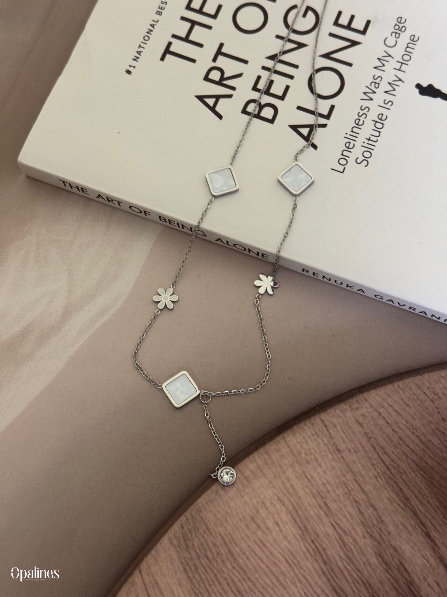 Sterling Silver White Mother of Pearl Flower Charm Necklace