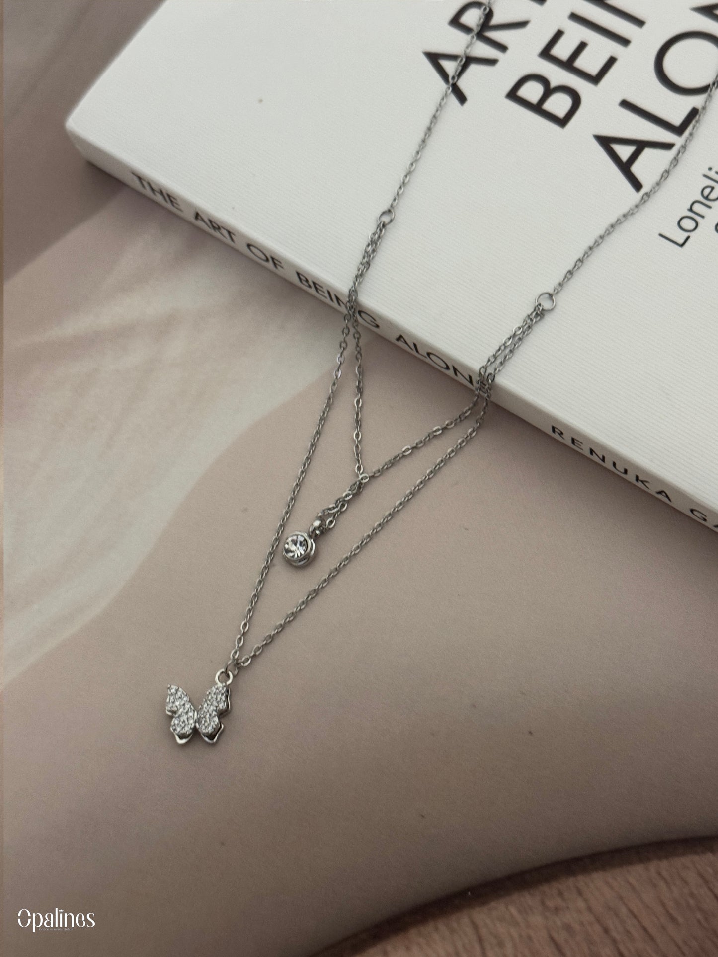 Elegant Silver-Toned Layered Butterfly Pendant Necklace