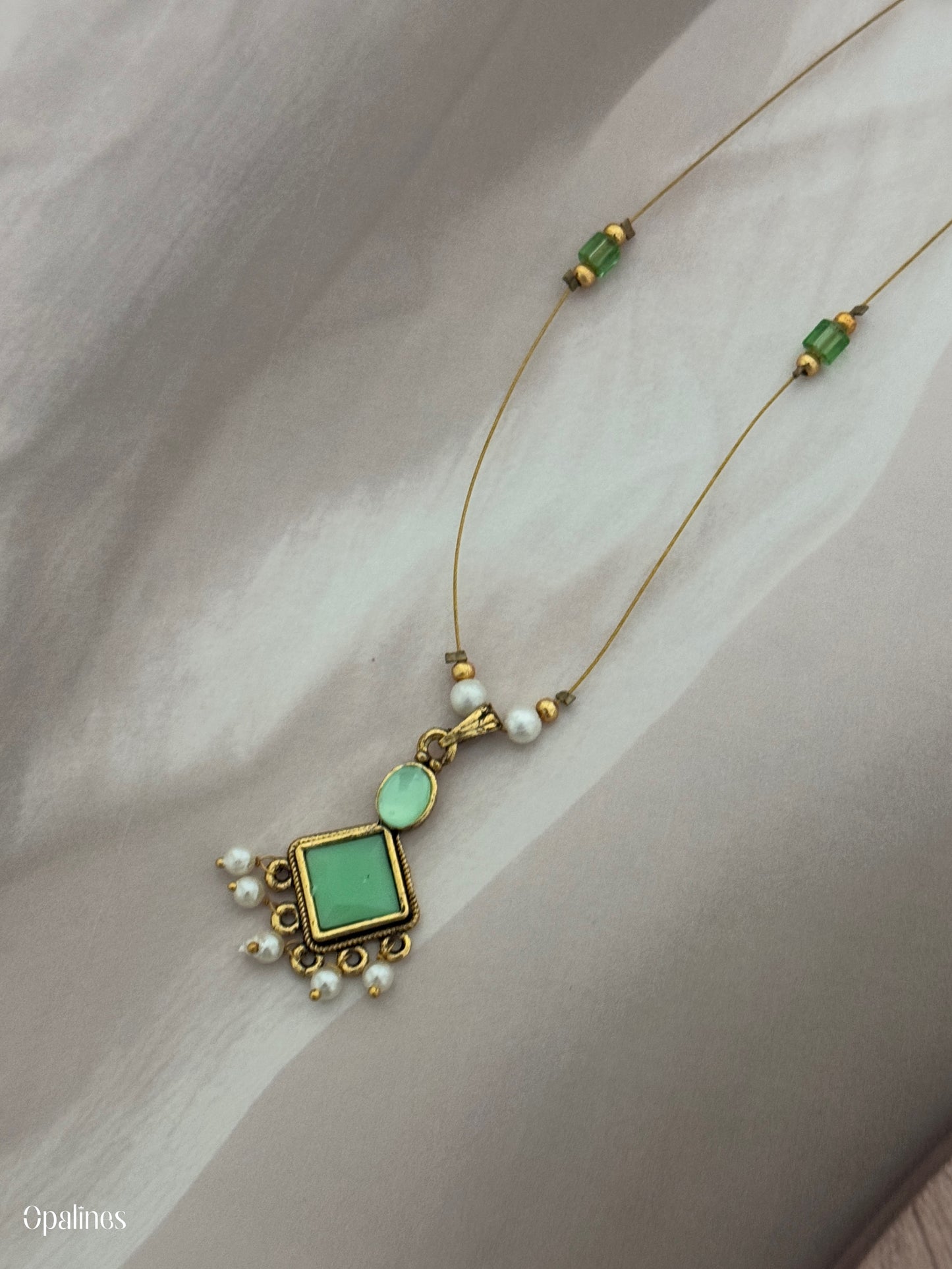 Invisible Necklace With Olive Green Pendant