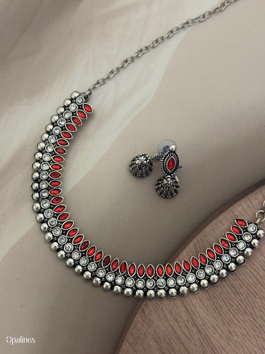 Premium Quality Silver Finished AD Stone Necklace