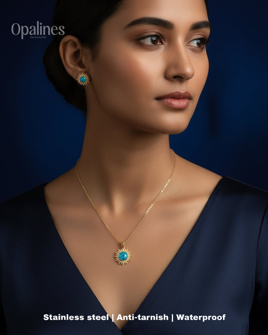 "Sparkle like the sun-stunning gold necklace and earrings