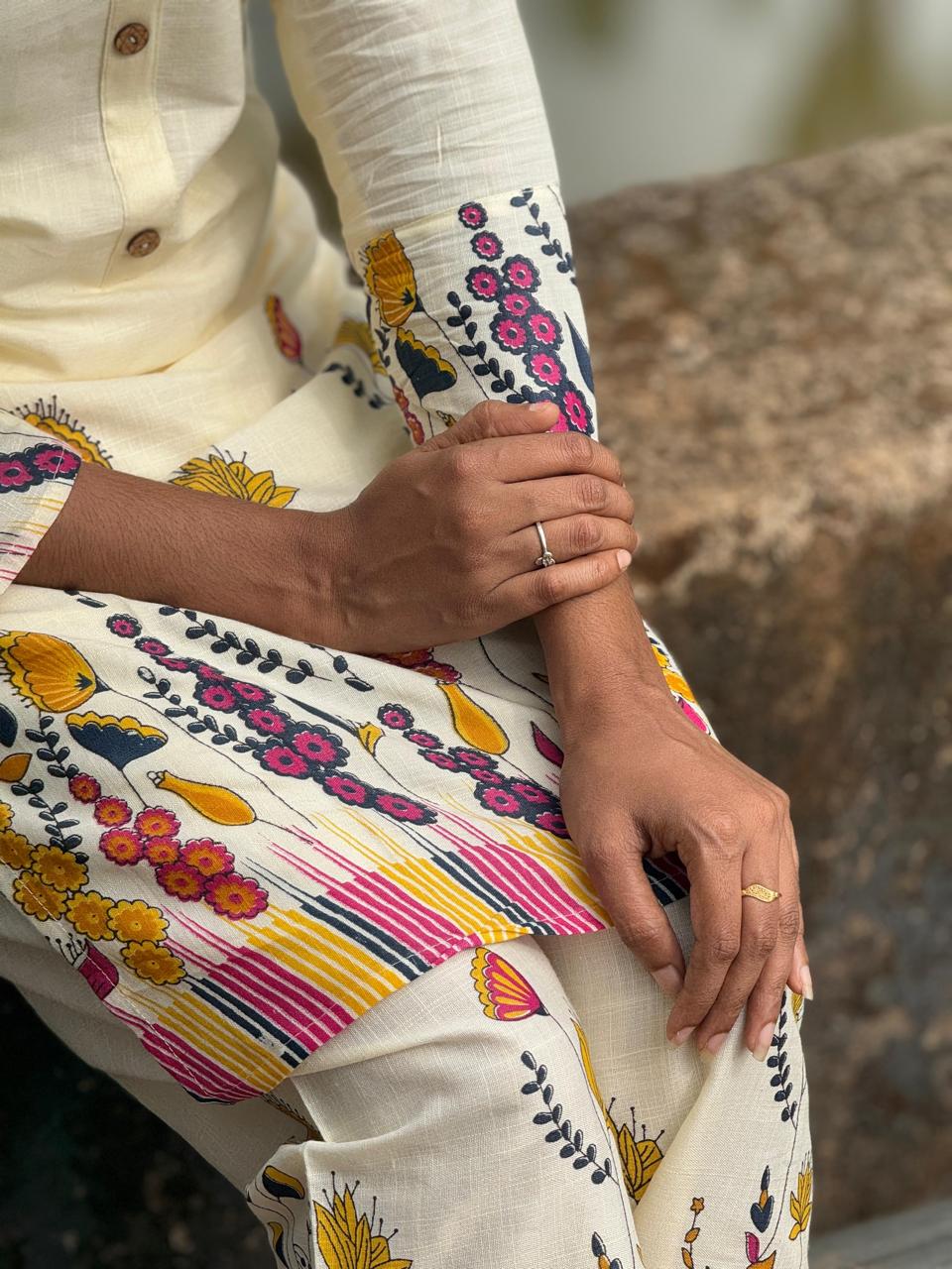 Cream Khadi Cotton Co-ord Set