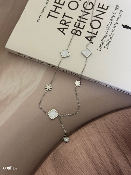 Sterling Silver White Mother of Pearl Flower Charm Necklace