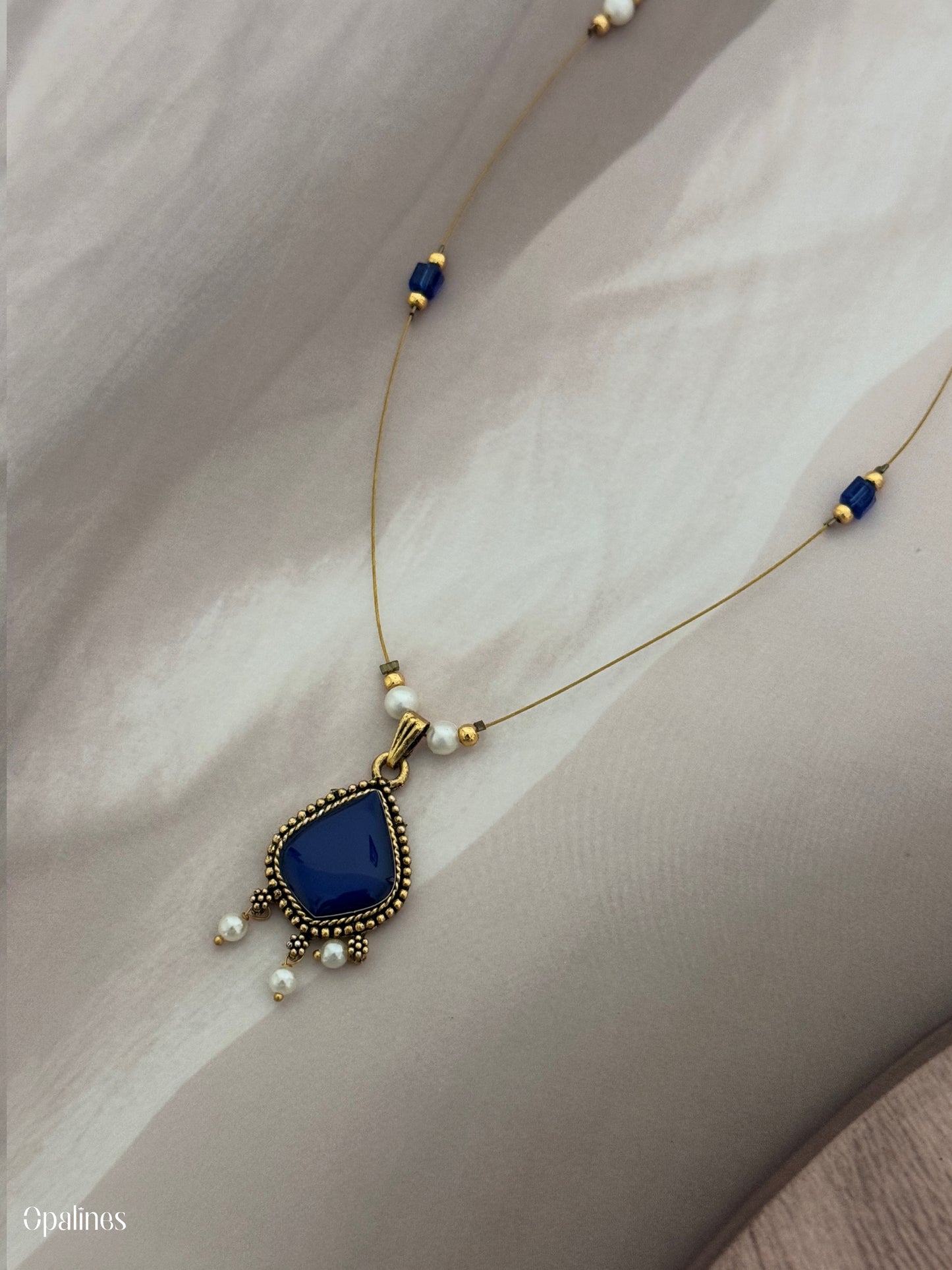 Invisible Necklace With Blue Ocean Pendant