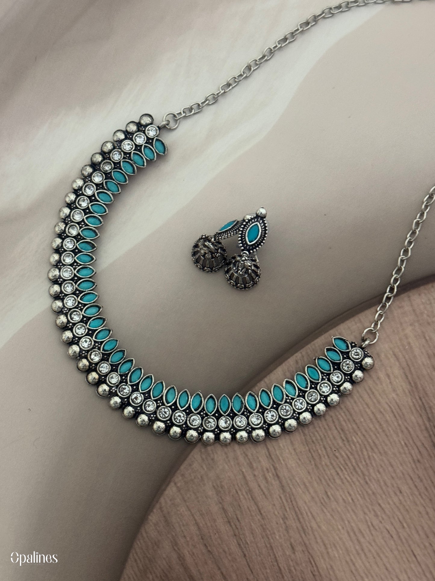 Premium Quality Silver Finished AD Stone Necklace With Earrings