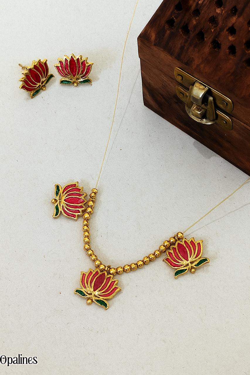 Manju warrier Inspired Lotus Necklace with Earrings.
