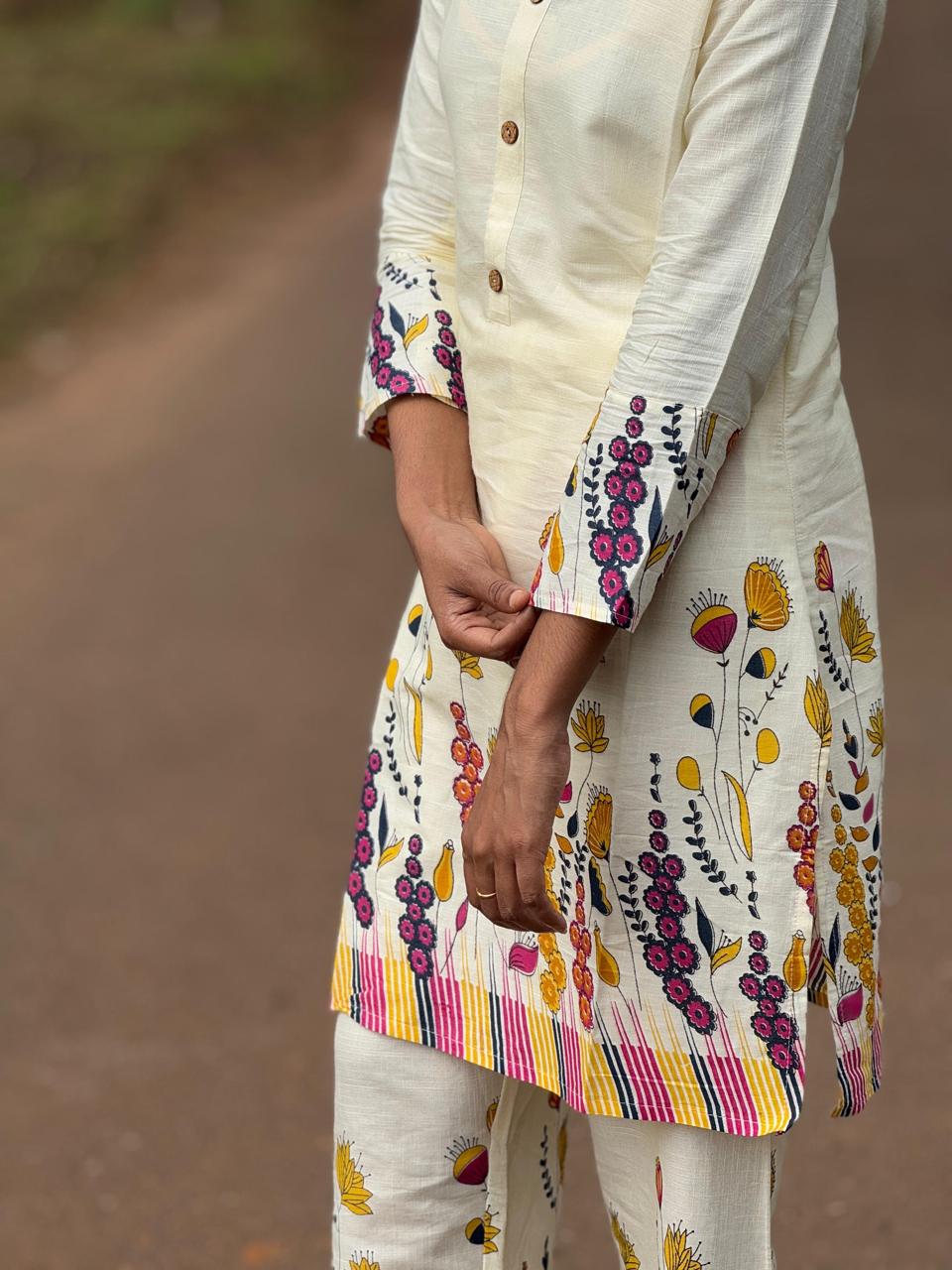 Cream Khadi Cotton Co-ord Set